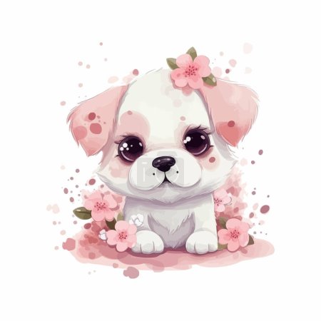 Illustration pour Mignon dessin animé kawaii bébé chien aquarelle illustration design - image libre de droit