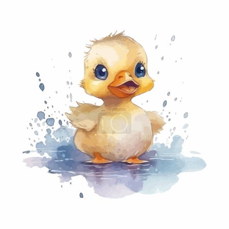 Illustration for Cute cartoon kawaii baby duck watercolor illustration design - Royalty Free Image