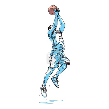 Téléchargez les illustrations : Un joueur de basket qui fait un slam dunk, illustration vectorielle - en licence libre de droit