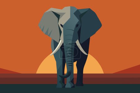 Téléchargez les illustrations : Un éléphant au coucher du soleil sur les plaines africaines. - en licence libre de droit