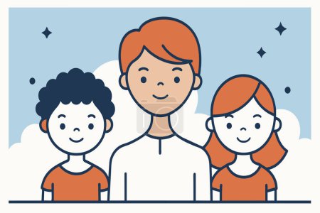 Eine Cartoon-Familie mit zwei Kindern und Eltern lächelt glücklich.