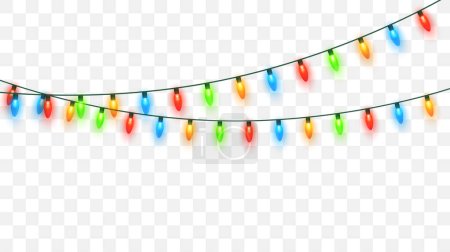 Illustration for Christmas lights set. Vector New Year decorate garland with glowing light bulbs. - Royalty Free Image