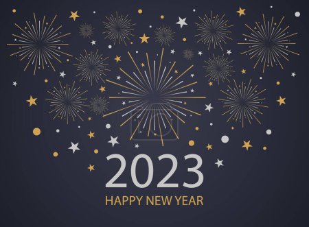 Illustration for 2023 Happy New Year background. Fireworks celebrating illustration. Vector banner - Royalty Free Image