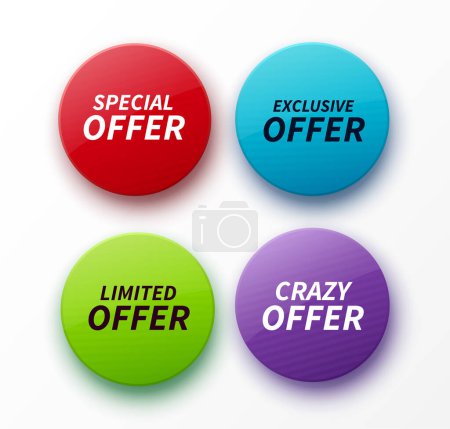Photo for Collection of Offer Badges. Different Colors Discount Tags. Vector Illustration - Royalty Free Image