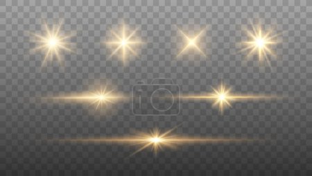 Illustration for Set of Shine glowing stars. Vector Golden Sparks isolated. - Royalty Free Image