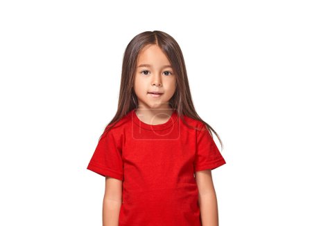 Photo for Little girl is smiling in red t-shirt - Royalty Free Image