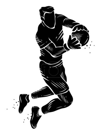 Black and white silhouette of soccer player dominating the ball