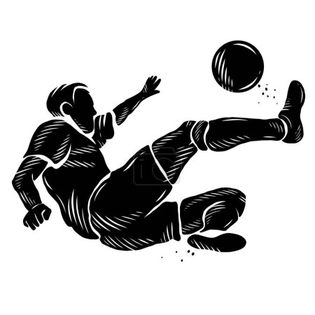 Silueta en blanco y negro del futbolista dominando la pelota