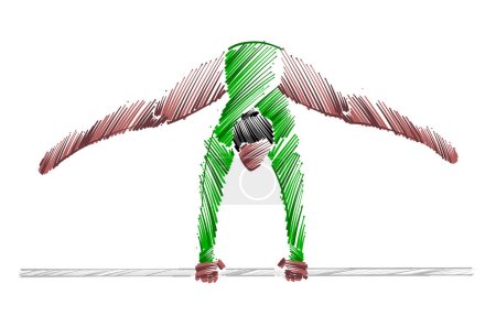 Illustration for Drawing of a female gymnast made of colorful brush strokes - Royalty Free Image