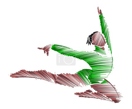 Illustration for Drawing of a female gymnast made of colorful brush strokes - Royalty Free Image