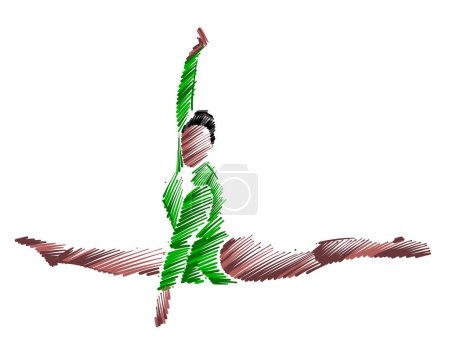 Ilustración de Dibujo de una gimnasta femenina hecha de pinceladas de colores - Imagen libre de derechos