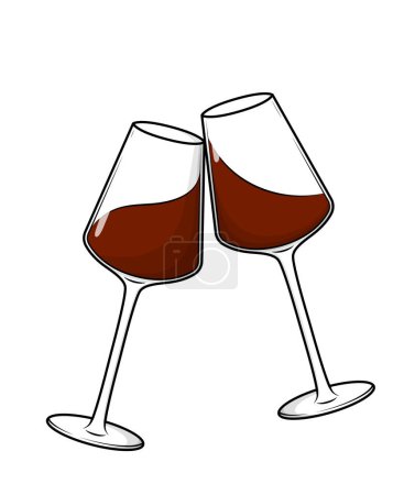 Illustration for Stylish clinking glasses with wine. Cheers! Vector outline illustration of celebrating - Royalty Free Image