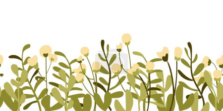 Patrón botánico sin costura dibujado a mano. Fondo blanco con borde vegetal. Estilo minimalista. Ilustración vectorial.
