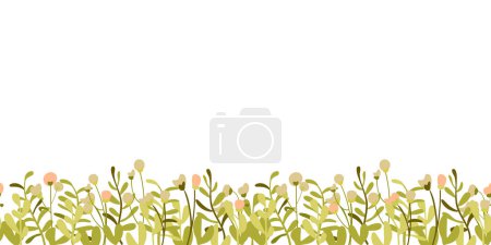 Téléchargez les illustrations : Modèle botanique sans couture dessiné à la main. Fond blanc avec bordure végétale. Style minimaliste. Illustration vectorielle. - en licence libre de droit