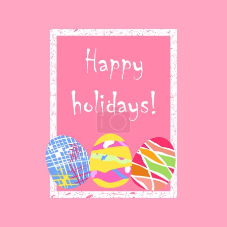 Happy Easter. Modern universal artistic templates. Pink background with easter eggs for corporate cards and invitations. Abstract frame. Vector illustration.