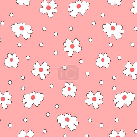 Seamless pattern with daisies for childrens products. Floral decorative pattern on a pink background for kids clothes. Flat vector illustration for printing packaging, fabric and bedding.