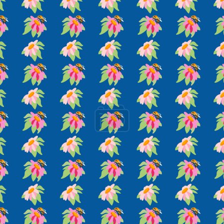 Fondo de verano margarita abeja turquesa telón de fondo verano rosa pradera flores ornamento plantilla embalaje papel pintado chintz cambric muslin