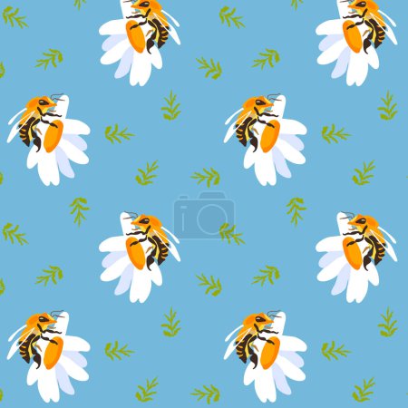 Fondo de verano peonías libélula Patrón sin costura azul primavera pradera blanca flor hojas verdes ornamento envoltura tela papel pintado chintz cambric muslin plantilla