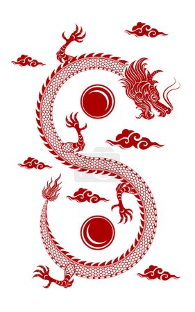 Ilustración de Dragón chino rojo tradicional - Imagen libre de derechos