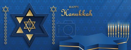 Feliz escenario redondo del podio de Hanukkah con símbolos agradables y creativos 