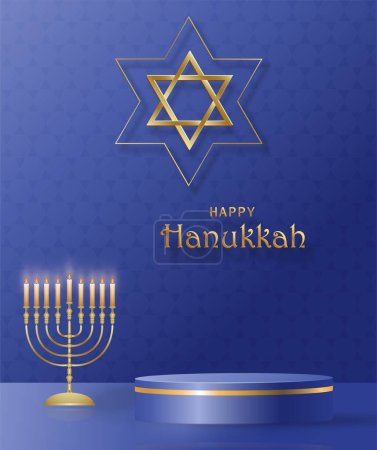 Happy Hanukkah podium round stage with nice and creative symbols 