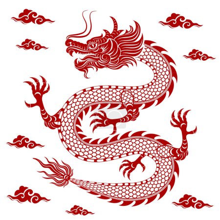 Ilustración de Dragón chino rojo tradicional - Imagen libre de derechos