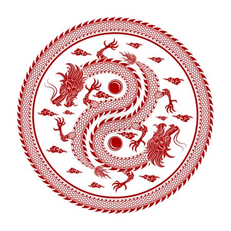 Ilustración de Dragón chino rojo tradicional para el diseño del tatuaje, año nuevo chino y todos los festivales (traducir: Dragón chino) - Imagen libre de derechos