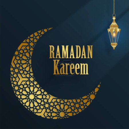 Ilustración de Ramadán Kareem diseño sobre fondo islámico con patrón de oro sobre fondo de color de papel - Imagen libre de derechos
