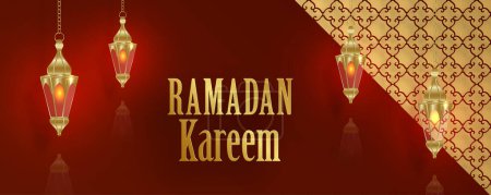 Ilustración de Ramadán Kareem diseño sobre fondo islámico con patrón de oro sobre fondo de color de papel - Imagen libre de derechos