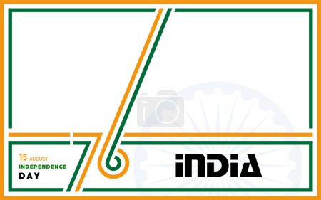 Téléchargez les photos : Soixante-seize 76 ans fête de l'indépendance de l'Inde, 15 août texte en caractères safran avec des éléments de l'Inde sur fond de couleur - en image libre de droit