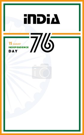 Téléchargez les photos : Soixante-seize 76 ans fête de l'indépendance de l'Inde, 15 août texte en caractères safran avec des éléments de l'Inde sur fond de couleur - en image libre de droit