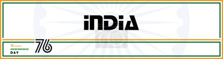 Téléchargez les photos : Jour de l'indépendance de l'Inde, 15 août texte en caractères safran avec des éléments de l'Inde et roue Ashok bleue sur fond de couleur - en image libre de droit