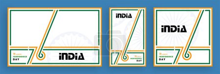 Téléchargez les illustrations : Soixante-seize 76 ans fête de l'indépendance de l'Inde, 15 août texte en caractères safran avec des éléments de l'Inde sur fond de couleur - en licence libre de droit