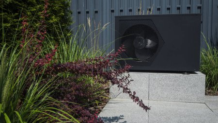 External heat pump unit for heating water in the pool.