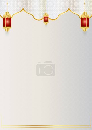 Illustration for Islamic festival twibbon arabesque ramadan kareem or gold shape frame milad un nabi background.Eid mubarak elegant white social media post template - Royalty Free Image