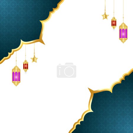 Golden islamic frame with lantern ramadan kareem arabic border flyer poster