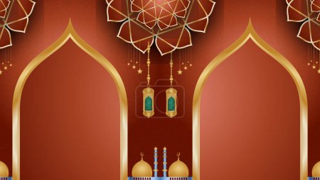 Cadre islamique doré avec lanterne ramadan kareem affiche flyer frontière arabe