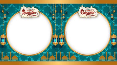 Cadre islamique doré avec lanterne ramadan kareem arabic border flyer poster design