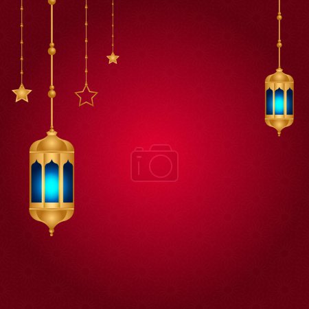 Ramadán kareem decoración con adorno de lámpara islámica de oro