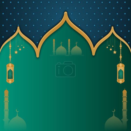 Cadre islamique doré avec lanterne ramadan kareem affiche flyer frontière arabe