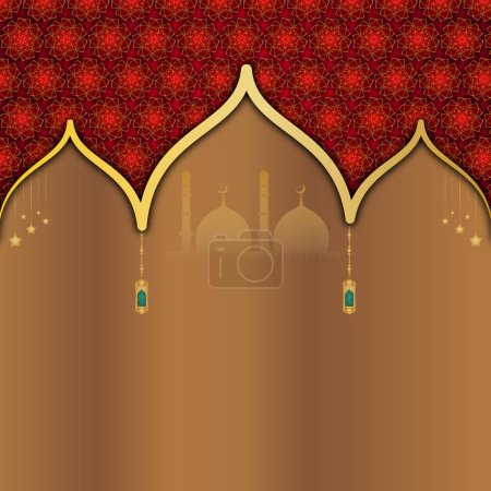 Illustration for Islamic festival twibbon arabesque ramadan kareem or gold shape frame milad un nabi background - Royalty Free Image