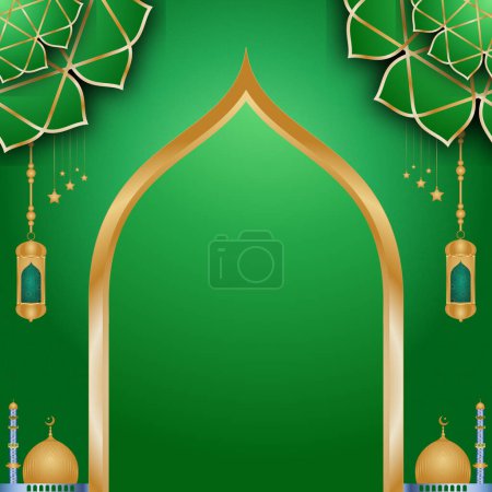 Golden islamic frame with lantern ramadan kareem arabic border flyer poster