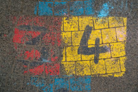 Photo for Hopscotch game for children on the floor with colorful numbers - Royalty Free Image