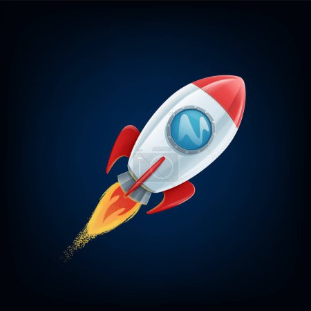 Téléchargez les illustrations : Illustration vectorielle stylisée de fusée dans l'espace - en licence libre de droit