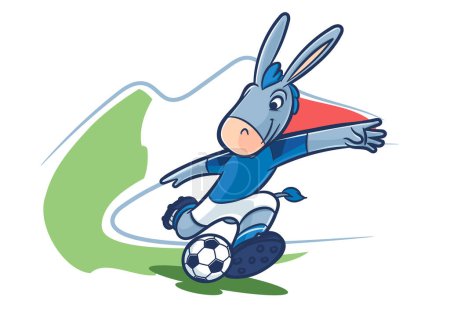Téléchargez les illustrations : Drôle de dessin animé âne joueur de football - en licence libre de droit