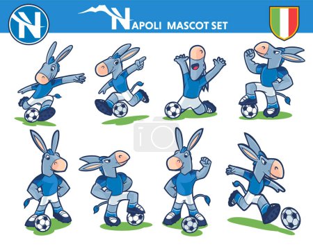 Illustration for Set of funny cartoon donkey soccer player - Royalty Free Image