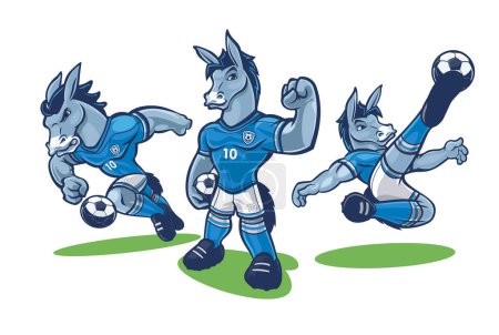 Ilustración de Conjunto de divertido caballo de dibujos animados jugador de fútbol - Imagen libre de derechos
