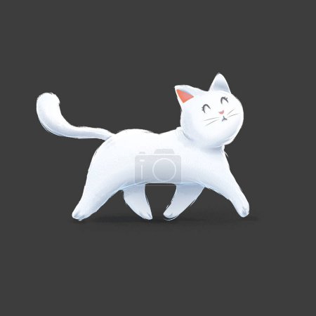 Illustration for White cat walks happy tender illustration - Royalty Free Image