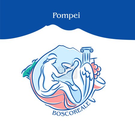 Téléchargez les illustrations : Illustration Boscoreale et fouilles de Pompéi avec le Vésuve - en licence libre de droit