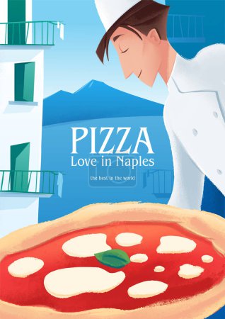 Illustration for Chef  with  pizza,  restaurant poster - Royalty Free Image